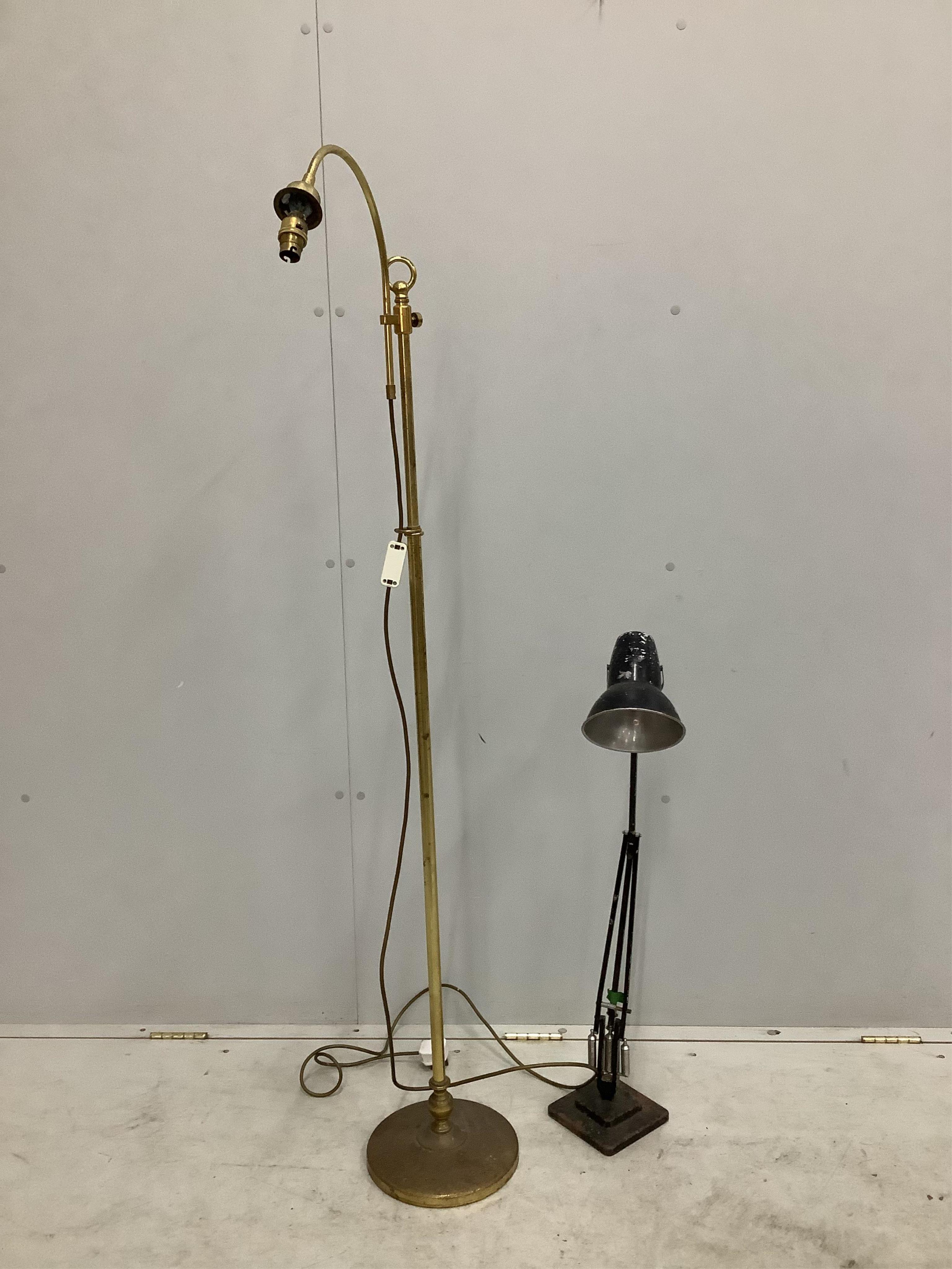 A Contemporary adjustable stool, floor lamp and anglepoise (no fittings). Condition - poor